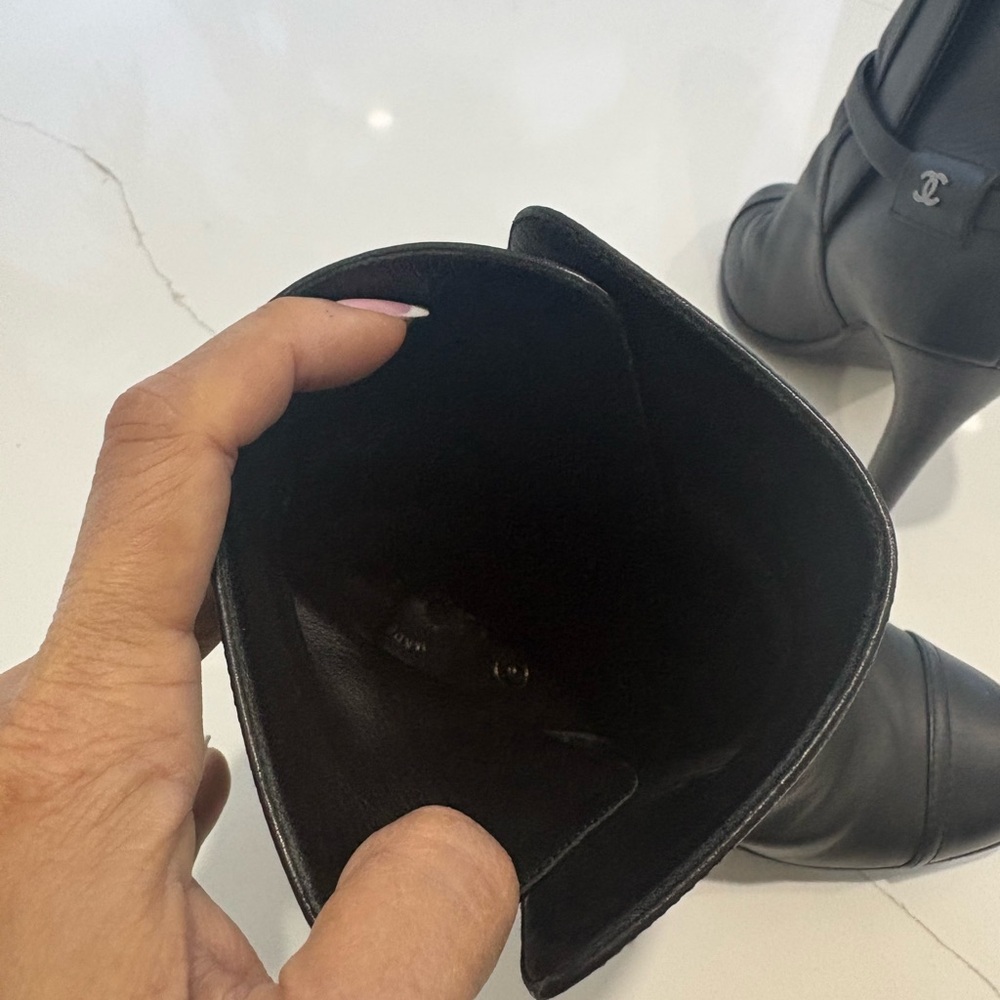 CHANEL Black Leather Ankle Heeled Boots - Picture 10 of 13